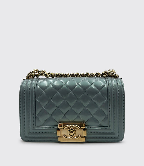 Chanel Boy Bag Patent Leather Baby Blue Small