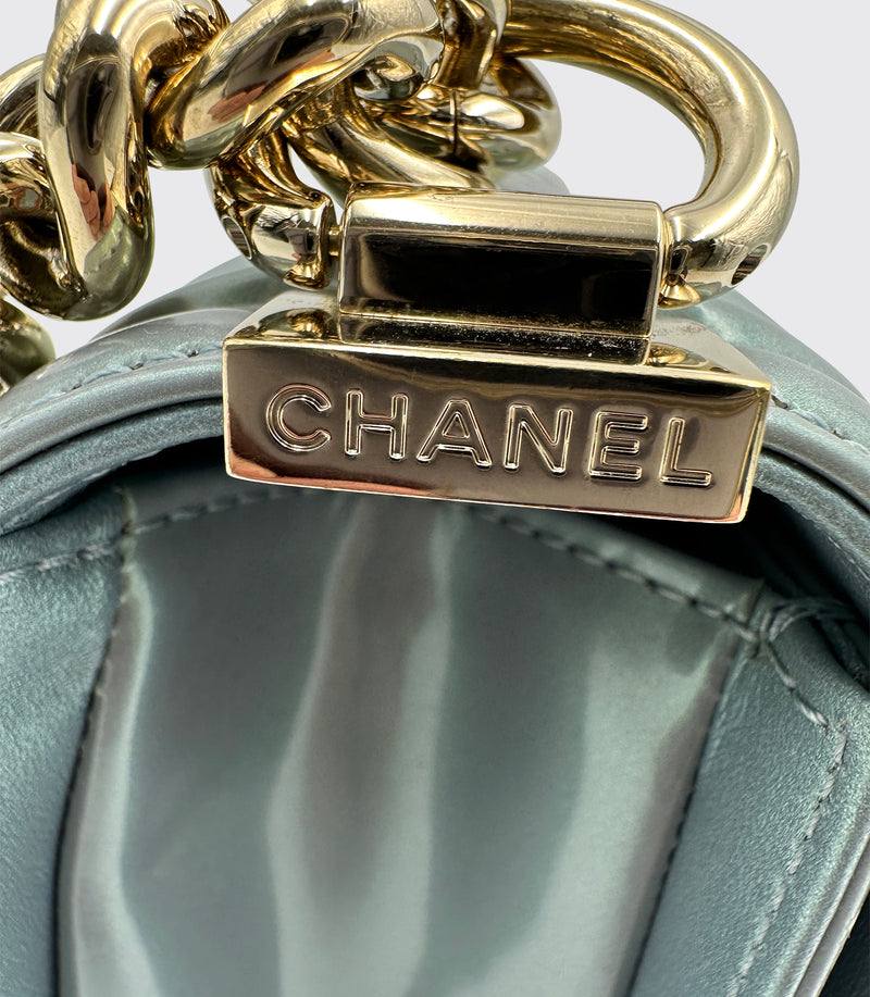 Chanel Boy Bag Patent Leather Baby Blue Small