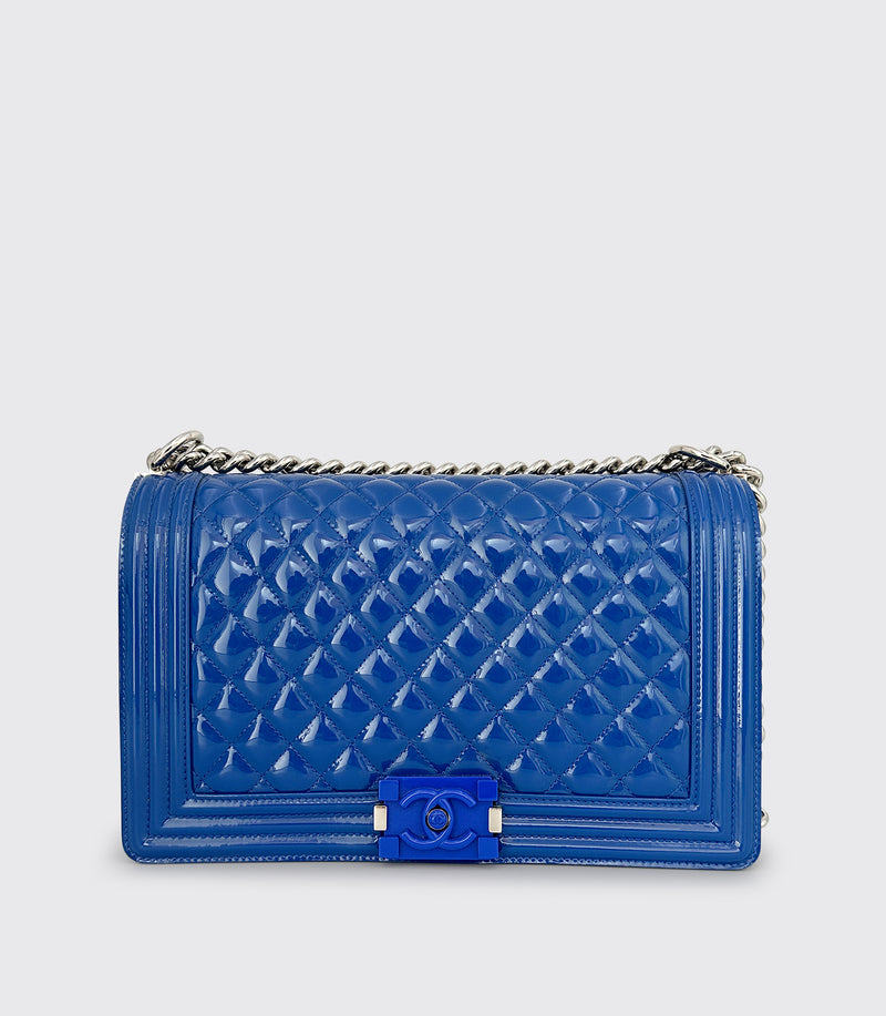 Chanel Old Medium Boy Bag Royal Blue Patent Leather