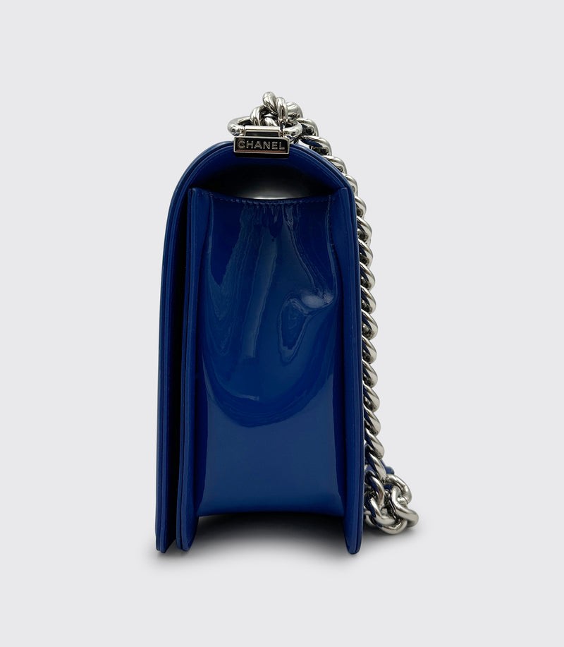 Chanel Old Medium Boy Bag Royal Blue Patent Leather