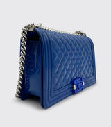 Chanel Old Medium Boy Bag Royal Blue Patent Leather