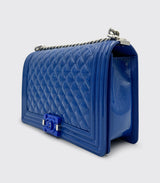 Chanel Old Medium Boy Bag Royal Blue Patent Leather