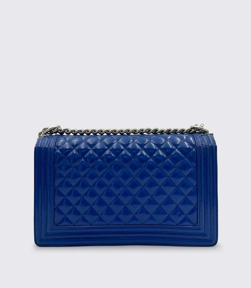 Chanel Old Medium Boy Bag Royal Blue Patent Leather