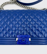 Chanel Old Medium Boy Bag Royal Blue Patent Leather