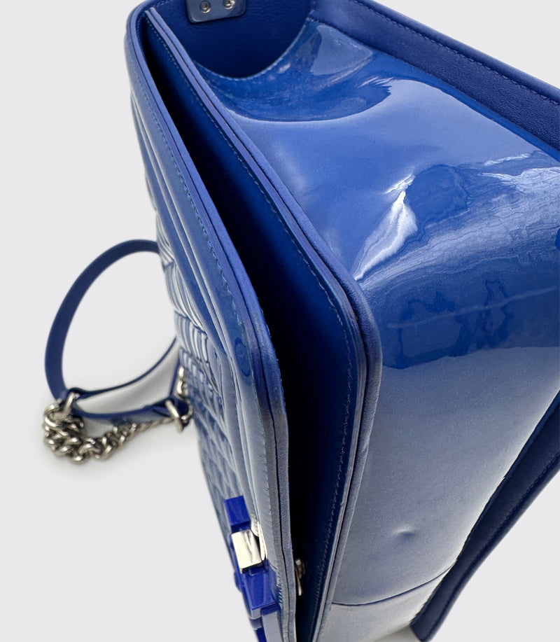 Chanel Old Medium Boy Bag Royal Blue Patent Leather