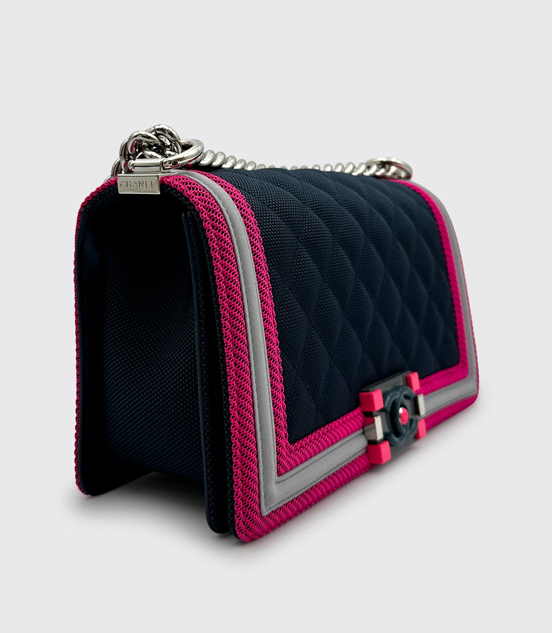 Chanel Fluo Boy Flap Cavas Quilted handbag Blue Pink White