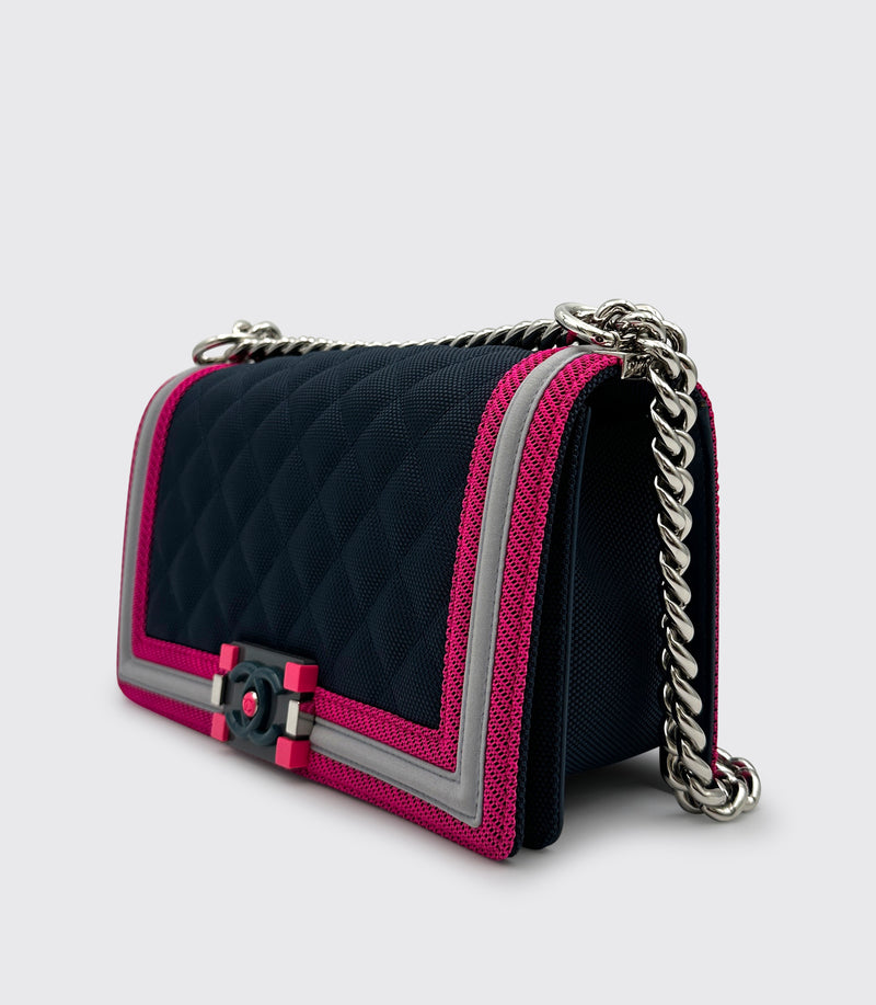 Chanel Fluo Boy Flap Cavas Quilted handbag Blue Pink White