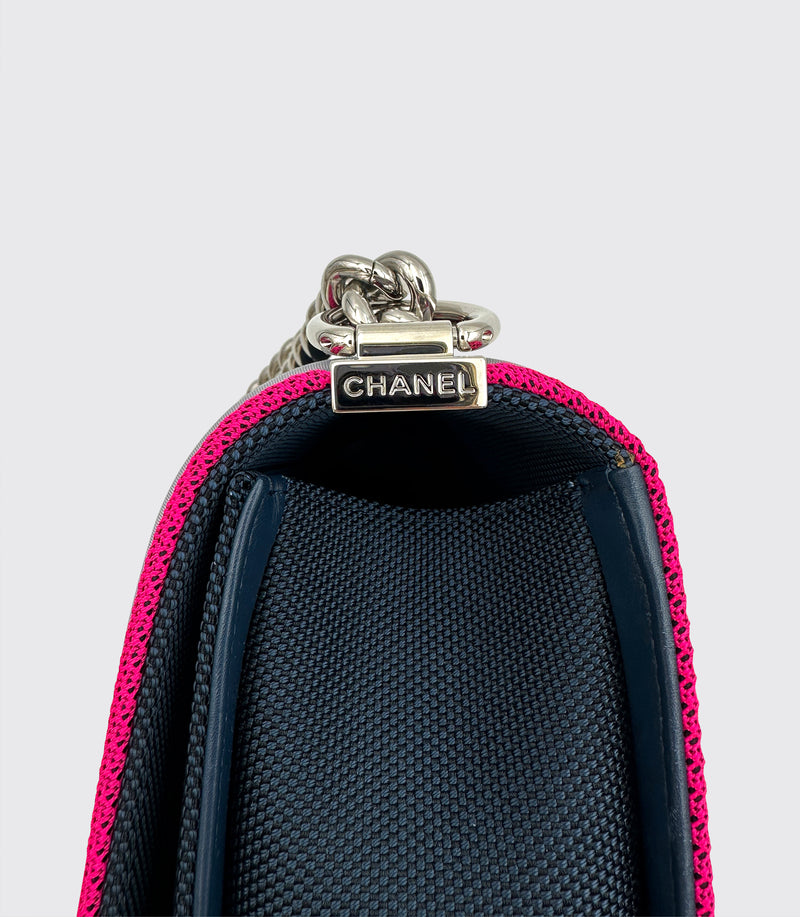 Chanel Fluo Boy Flap Cavas Quilted handbag Blue Pink White