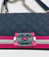 Chanel Fluo Boy Flap Cavas Quilted handbag Blue Pink White