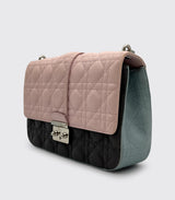 Christian Dior Miss Dior Pink Grey Lambskin Cannage Quilt Flap Bag