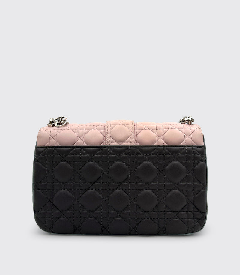 Christian Dior Miss Dior Pink Grey Lambskin Cannage Quilt Flap Bag