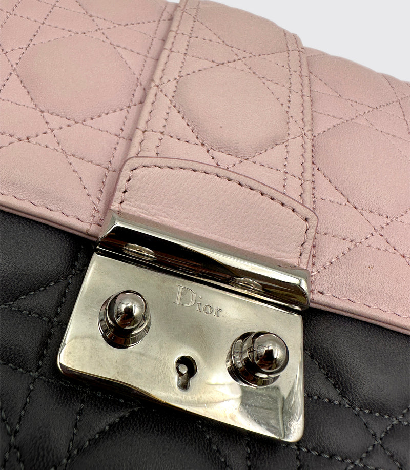 Christian Dior Miss Dior Pink Grey Lambskin Cannage Quilt Flap Bag